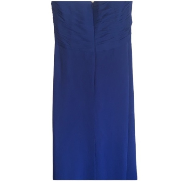 David’s Bridal Deep Blue Gown Size 8 Soft Crinkle Chiffon Halter Draped Cascade - Picture 7 of 13